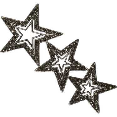 Sterling  Silver Pin 3 Stars Marcasites