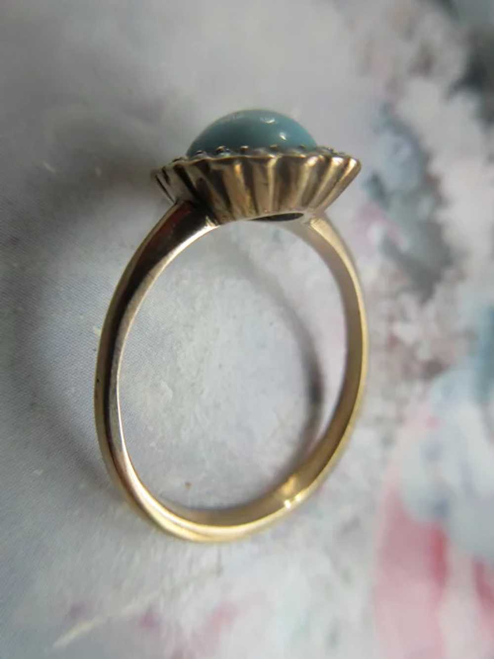 Victorian Antique 10K Turquoise Seed Pearl Ring - image 4