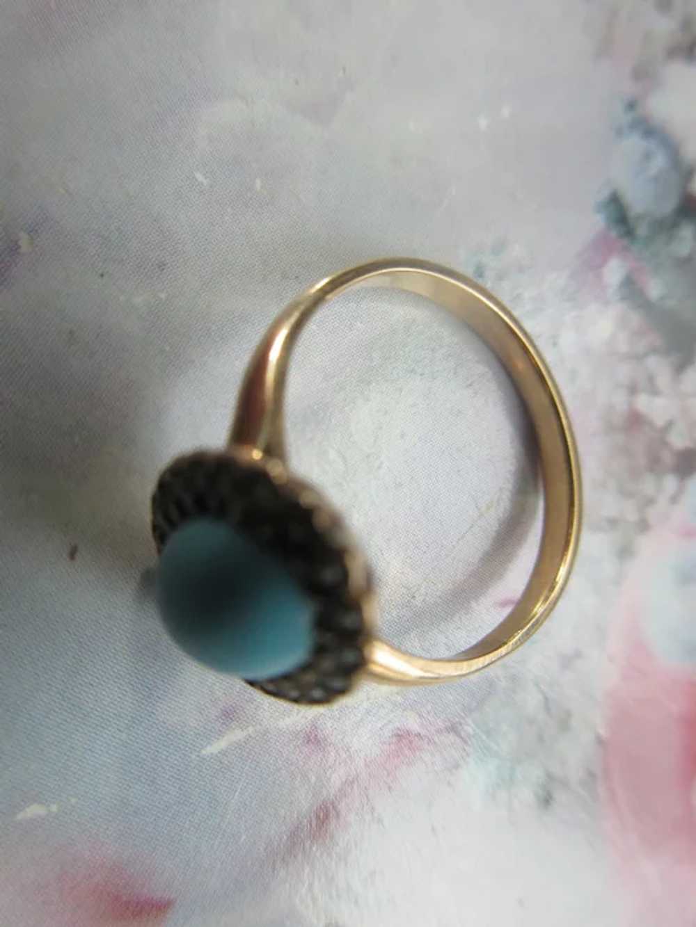 Victorian Antique 10K Turquoise Seed Pearl Ring - image 5
