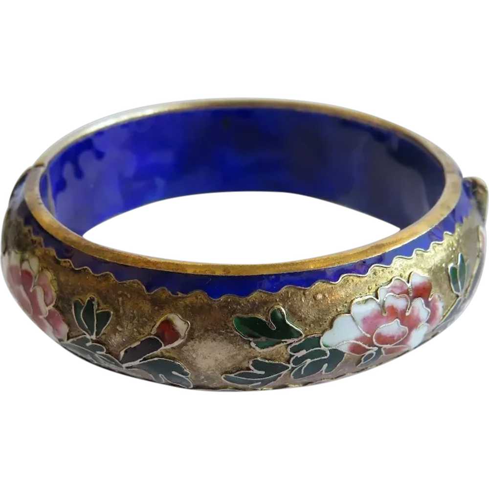 Antique Enamel flower bangle bracelet, ca. 1900 - image 1