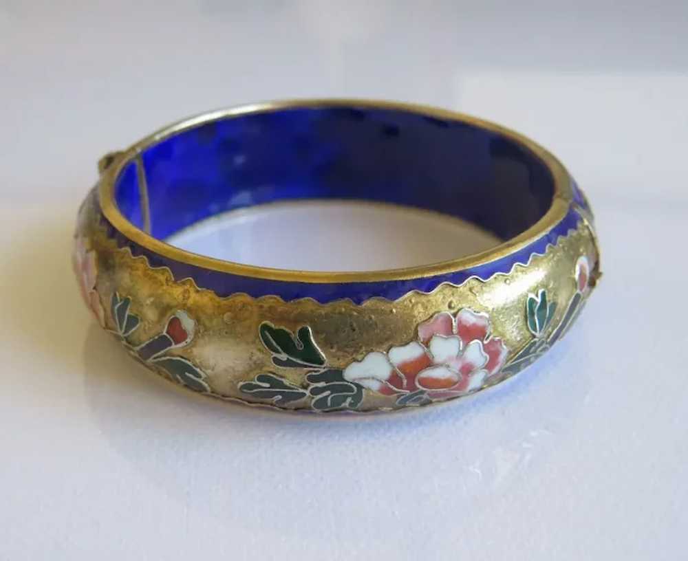 Antique Enamel flower bangle bracelet, ca. 1900 - image 7