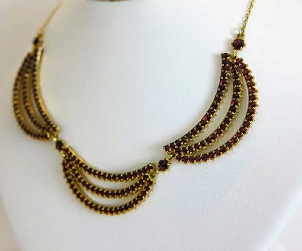 Vintage Garnet necklace, 9k yellow gold, ca.1950 - image 2