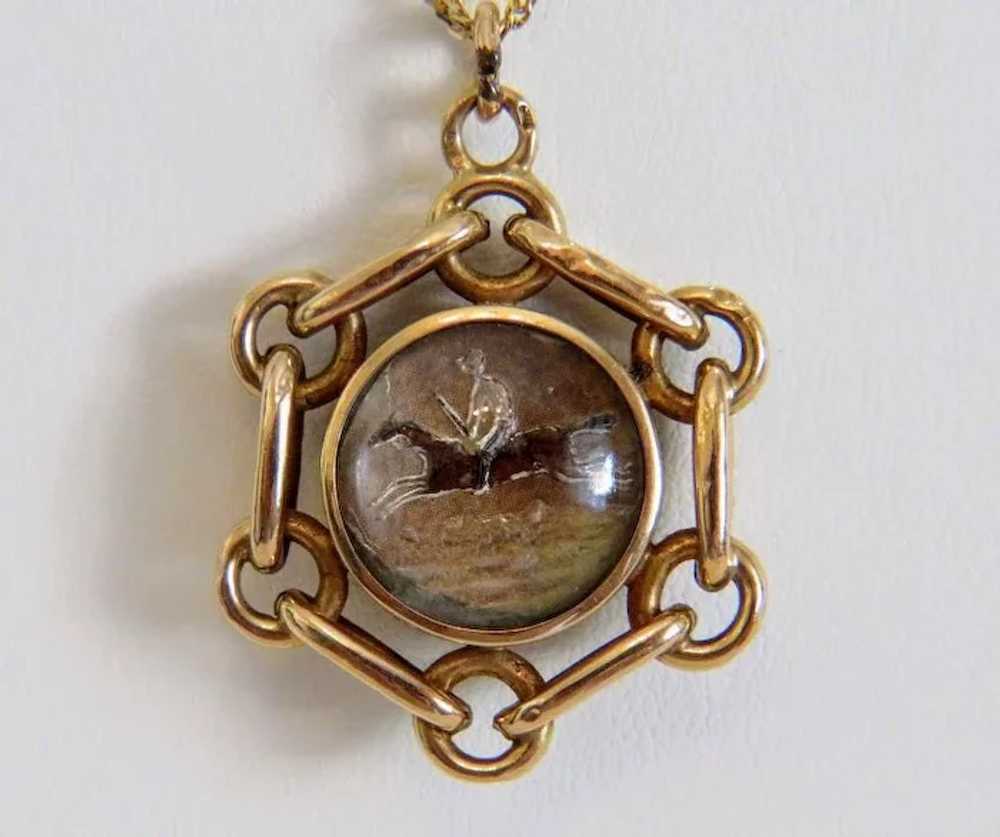 Antique reverse intaglio and compass pendant, 14k… - image 2