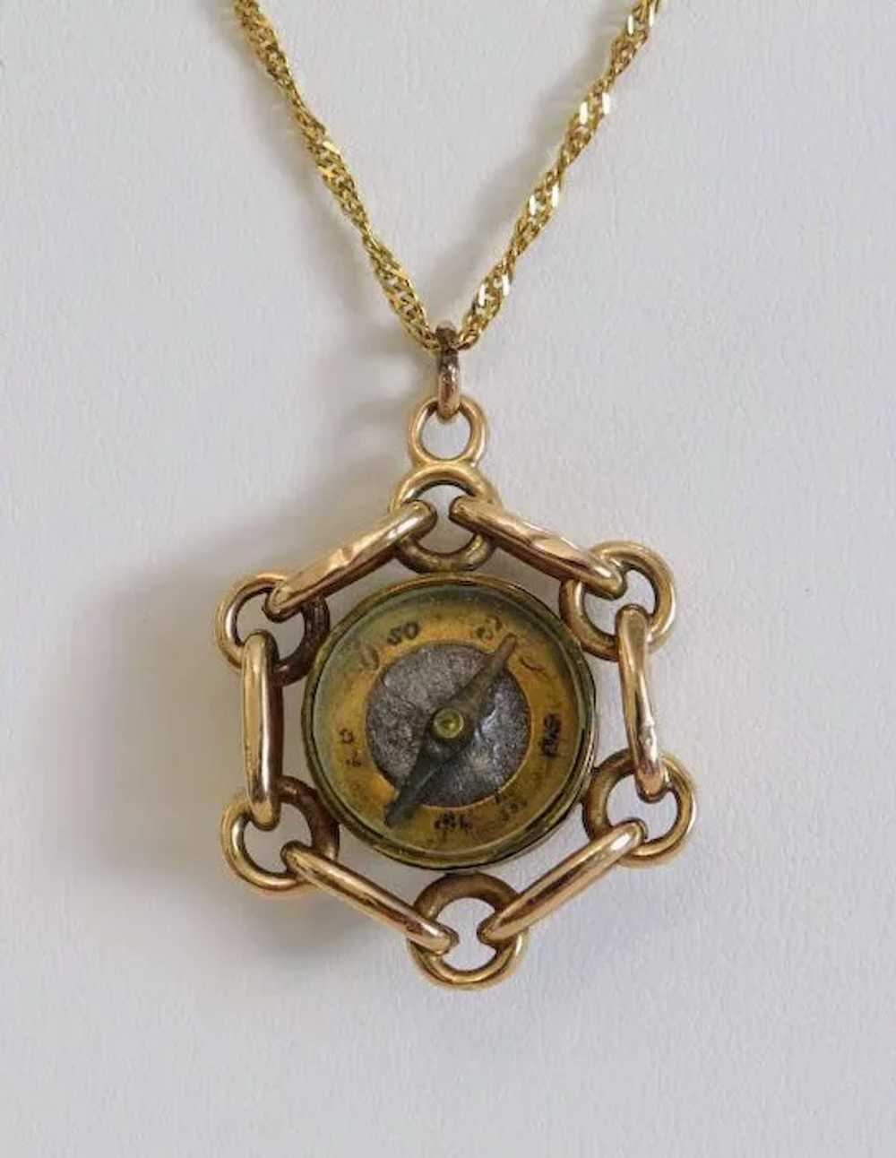 Antique reverse intaglio and compass pendant, 14k… - image 3
