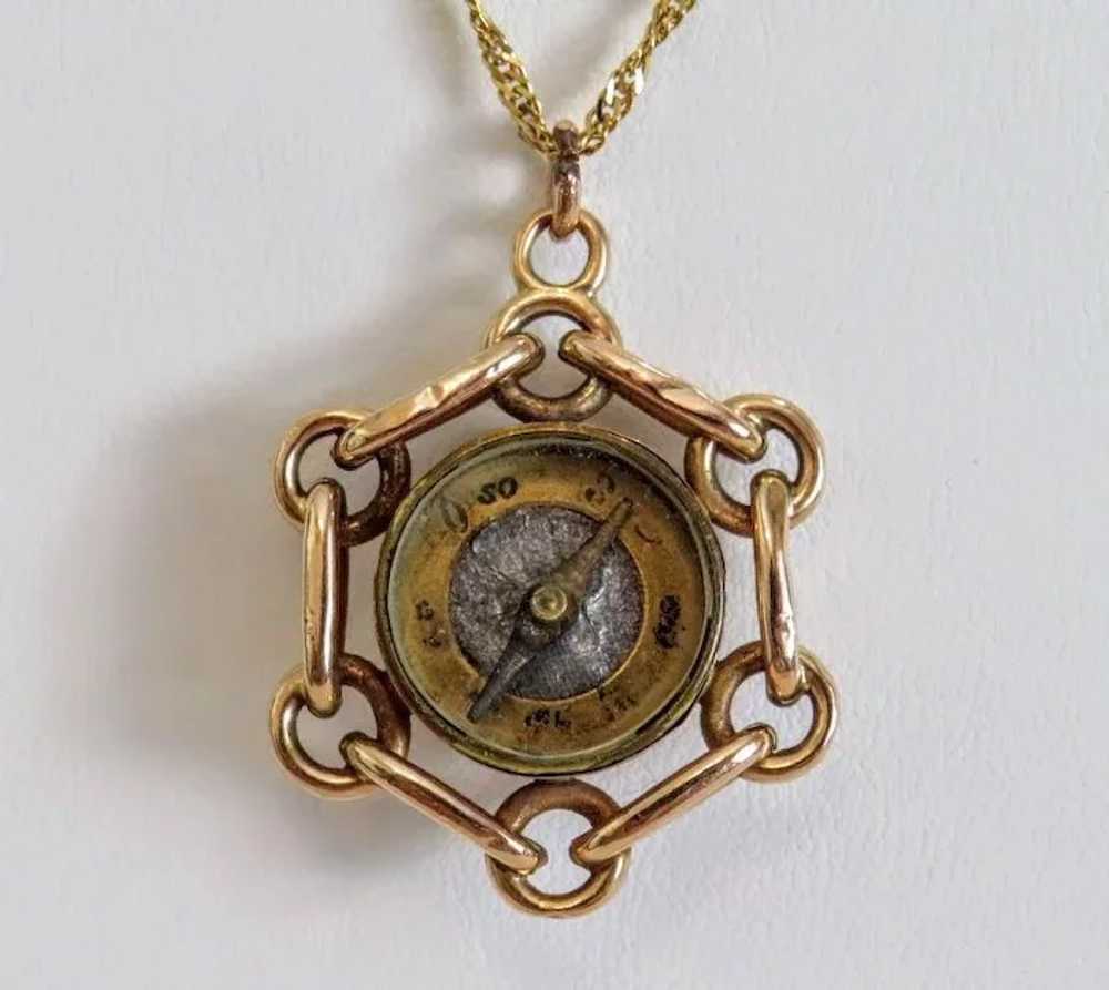 Antique reverse intaglio and compass pendant, 14k… - image 4