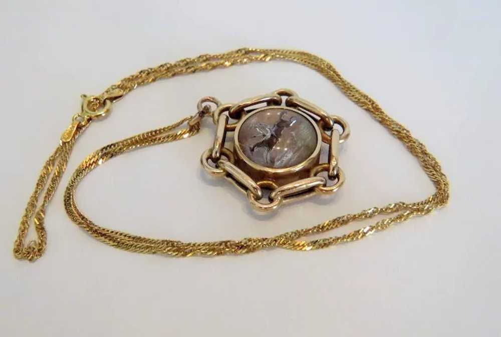 Antique reverse intaglio and compass pendant, 14k… - image 5