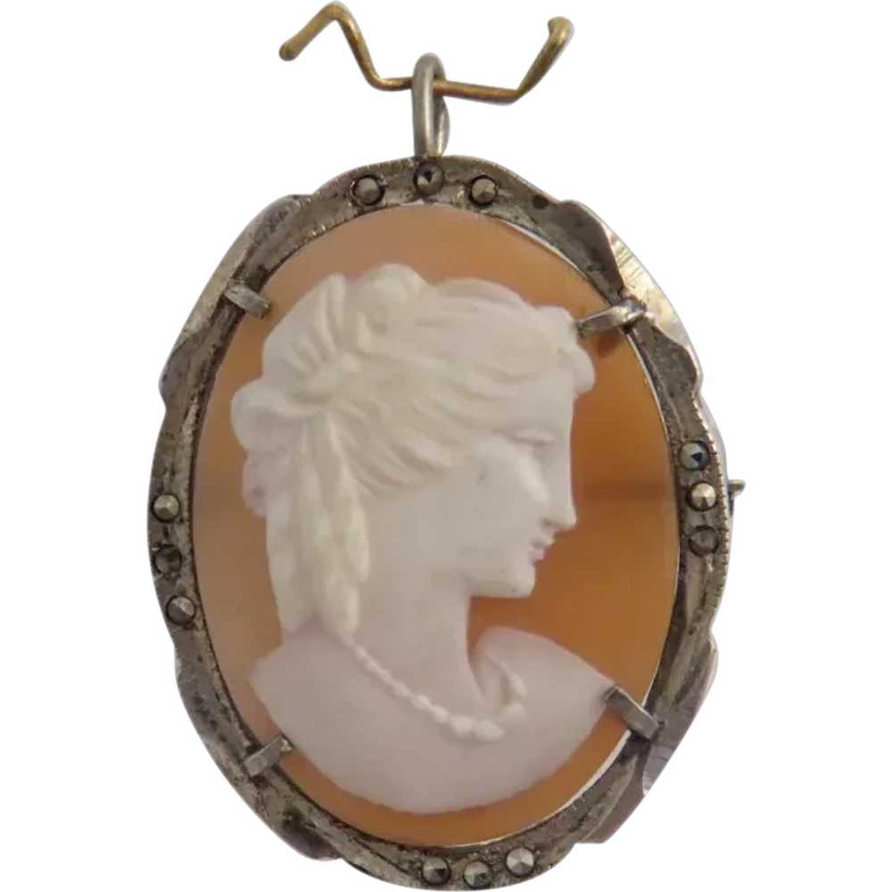 Antique Shell Cameo brooch pendant, silver, 19th … - image 1
