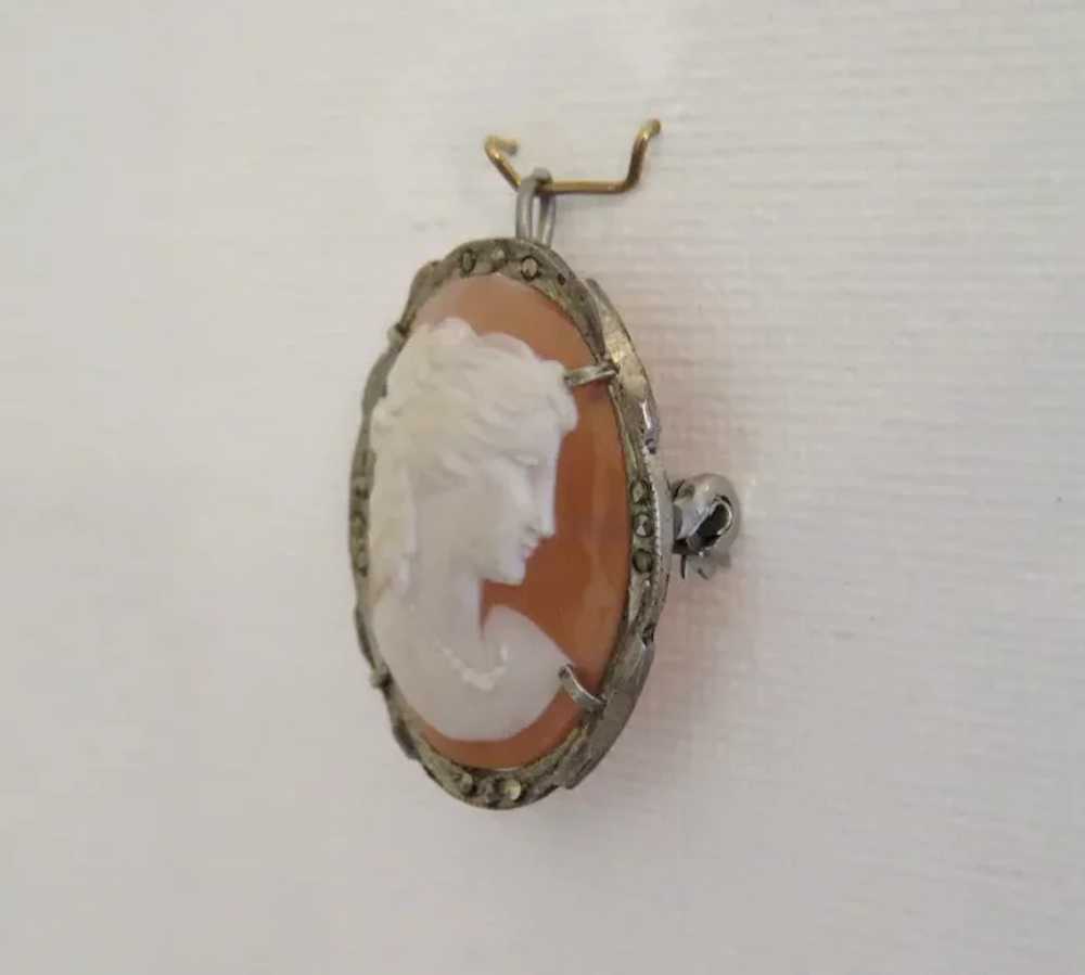 Antique Shell Cameo brooch pendant, silver, 19th … - image 2