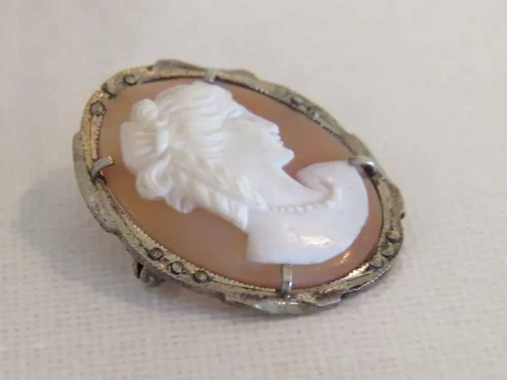 Antique Shell Cameo brooch pendant, silver, 19th … - image 4