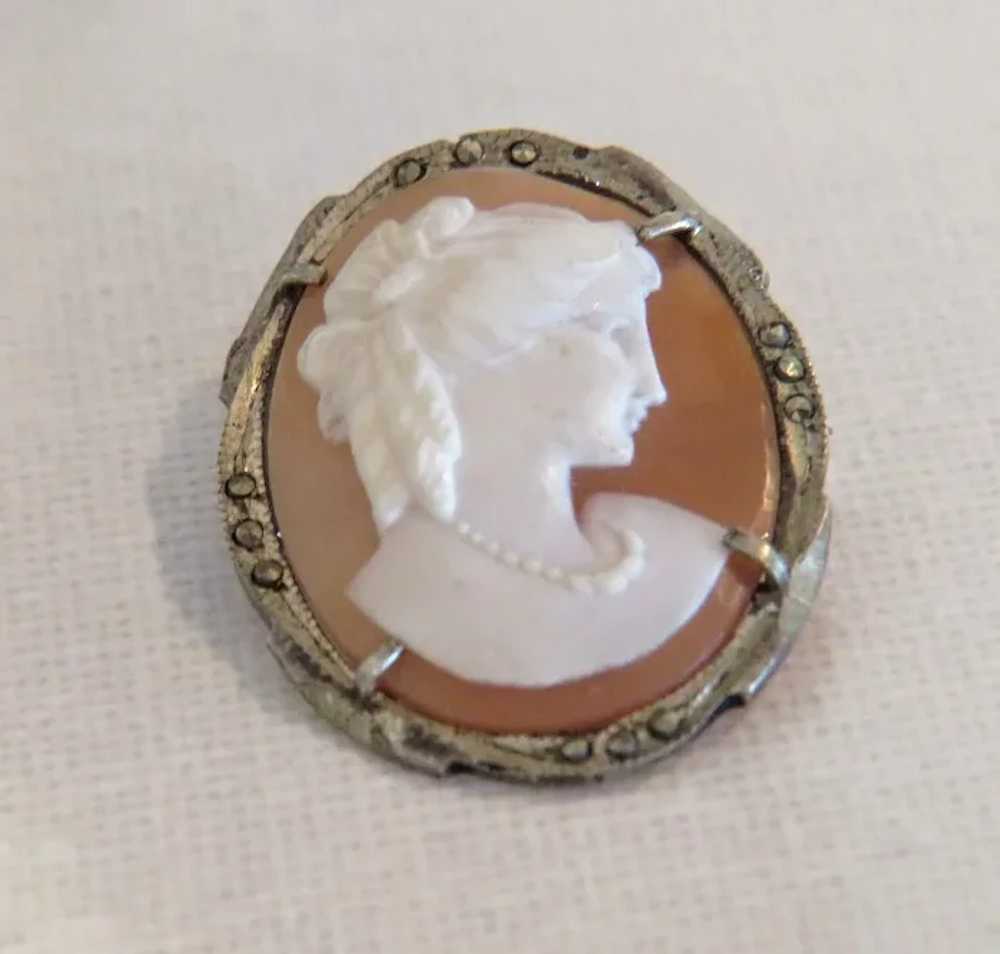 Antique Shell Cameo brooch pendant, silver, 19th … - image 5
