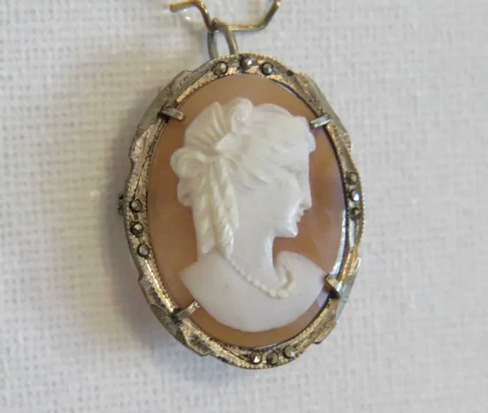 Antique Shell Cameo brooch pendant, silver, 19th … - image 7