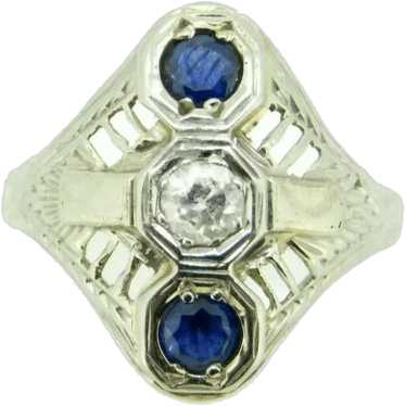 Art Deco 18k Gold Genuine Natural Diamond and Sap… - image 1