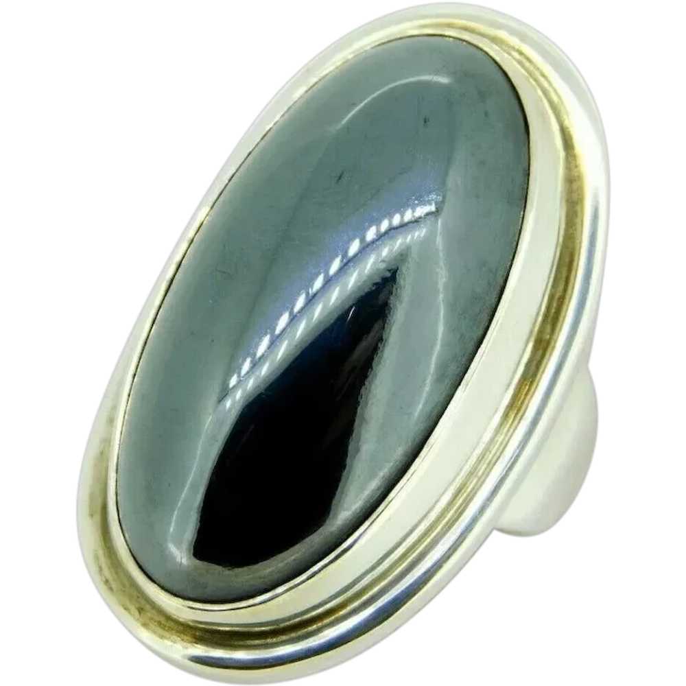 Large Georg Jensen Sterling Hematite Ring #46E - image 1