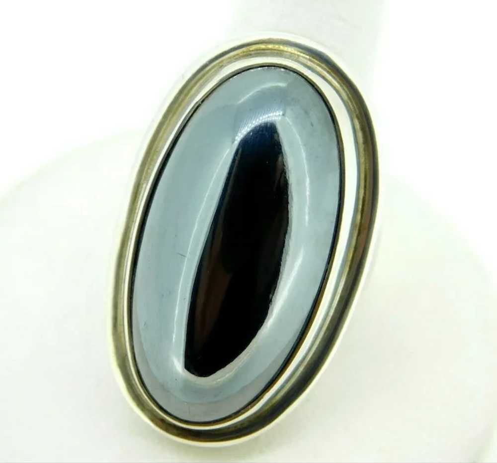 Large Georg Jensen Sterling Hematite Ring #46E - image 2