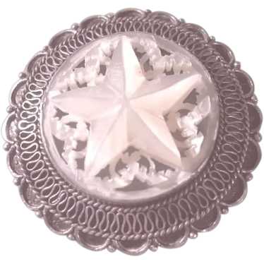 Vintage Carved Mother of Pearl 5 Point Star Brooch 1.5 Nice Luster