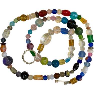 Artisan necklace: colored glass beads: semi precio