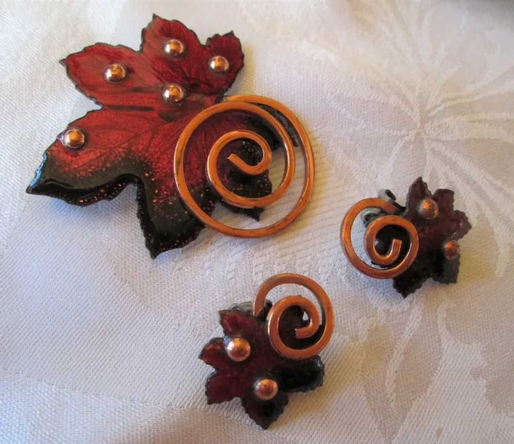 Matisse Autumn Red Enamel “Leaf” Design Brooch an… - image 2