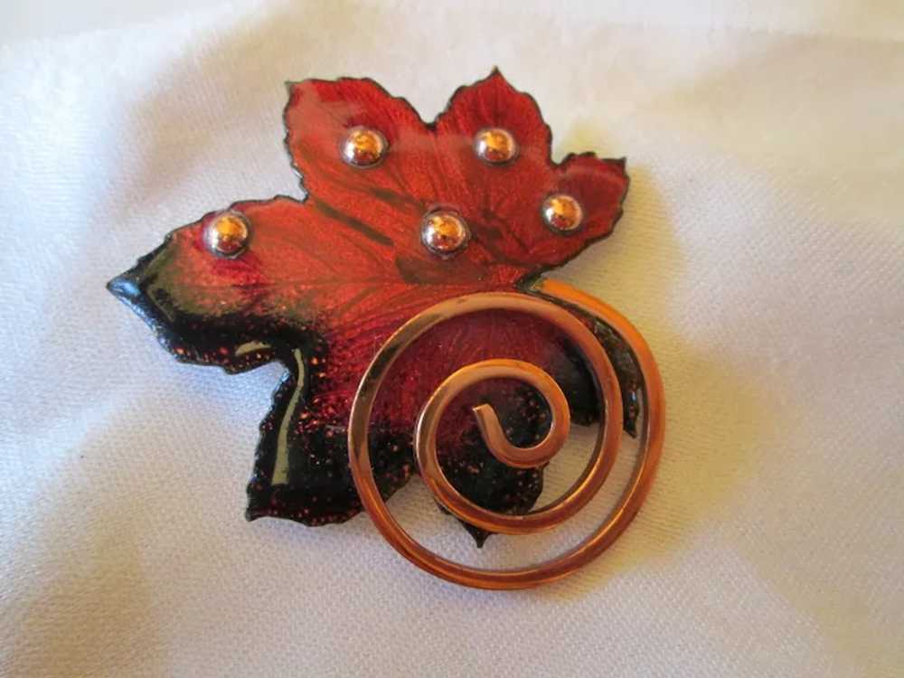 Matisse Autumn Red Enamel “Leaf” Design Brooch an… - image 3