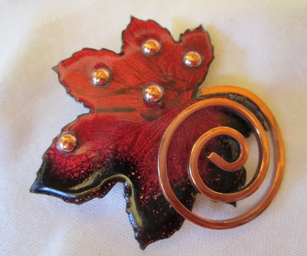 Matisse Autumn Red Enamel “Leaf” Design Brooch an… - image 4