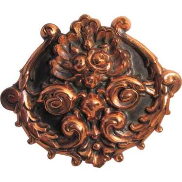 Ornate Renoir Repousse Design Copper Brooch or Pen