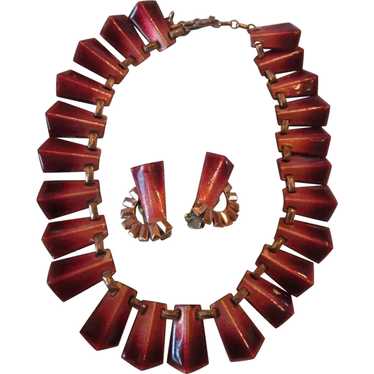 1950s Matisse Red Ombre Enamel on Copper Choker N… - image 1