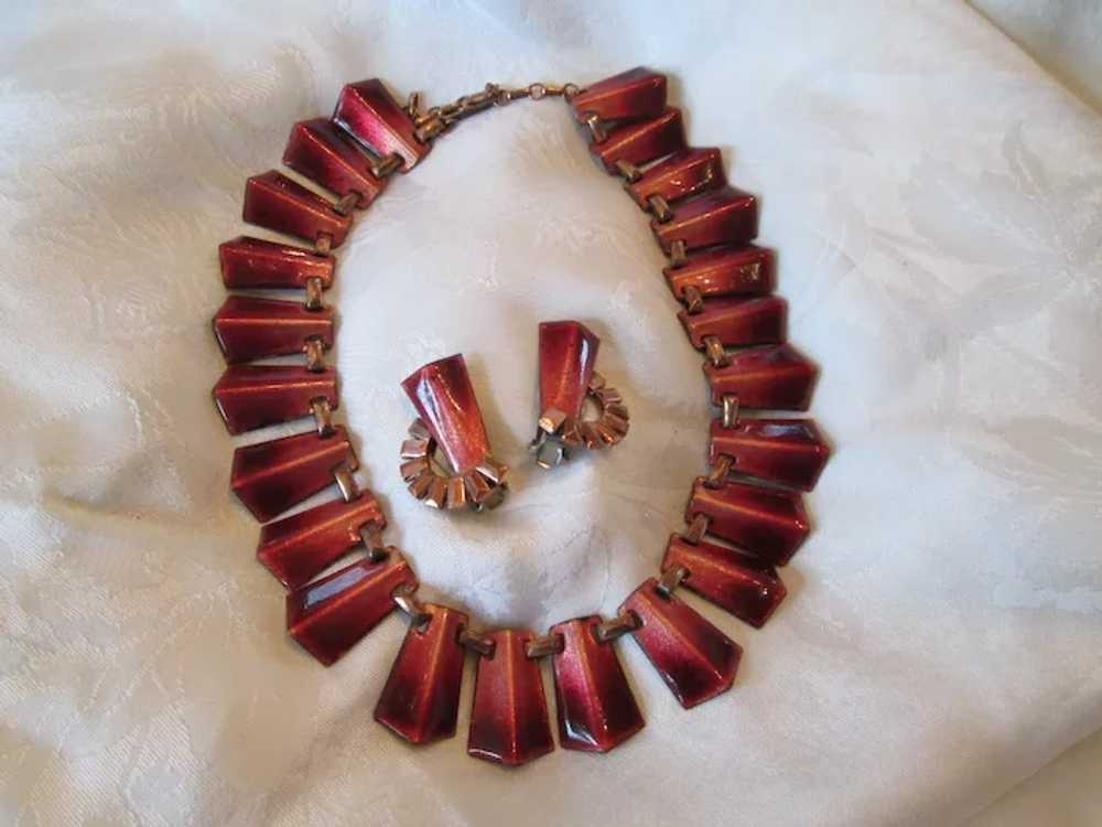 1950s Matisse Red Ombre Enamel on Copper Choker N… - image 2