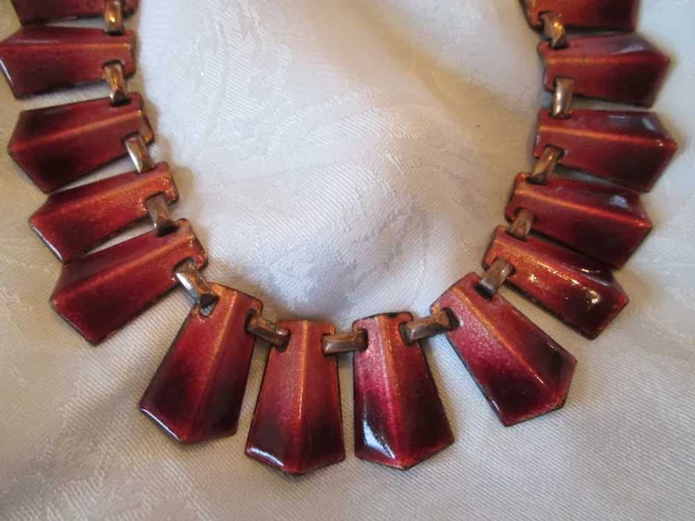 1950s Matisse Red Ombre Enamel on Copper Choker N… - image 3