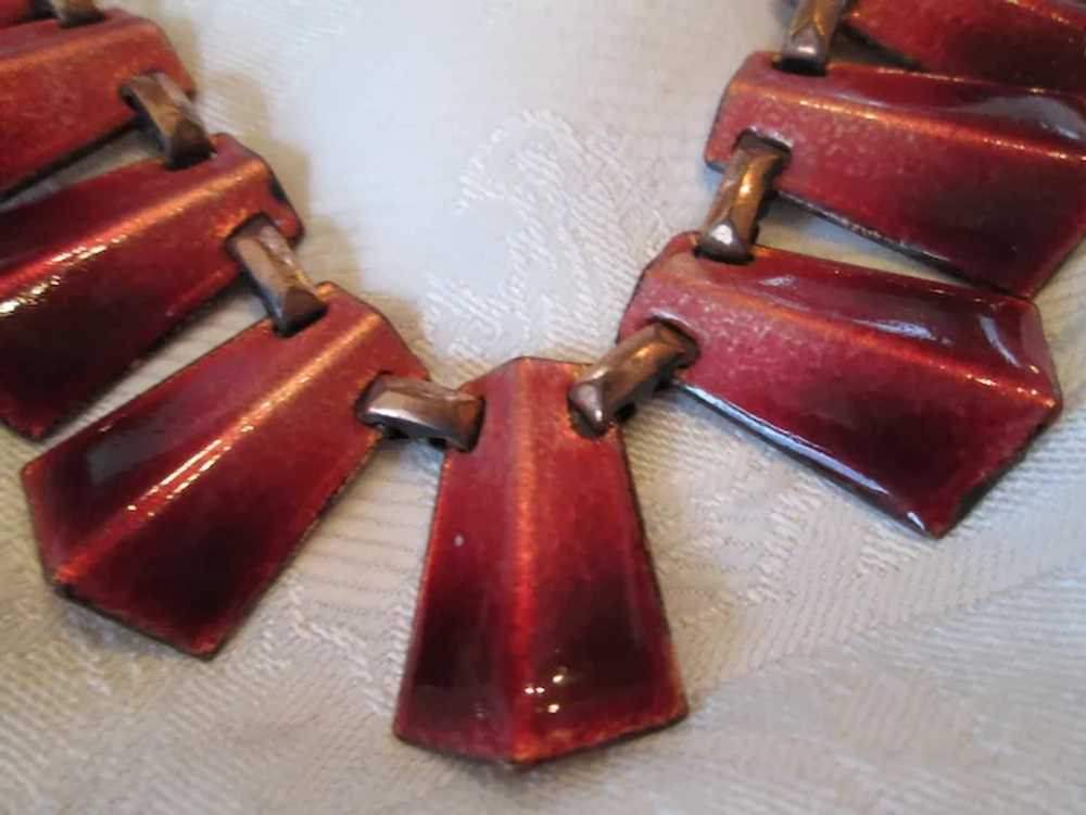 1950s Matisse Red Ombre Enamel on Copper Choker N… - image 4