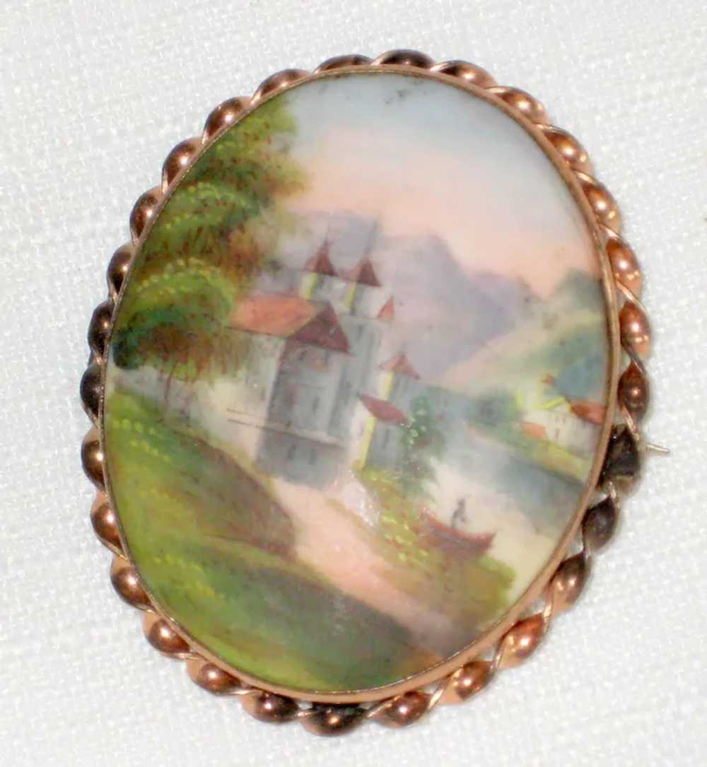 Victorian Hand Painted Porcelain Brooch with Chil… - image 3