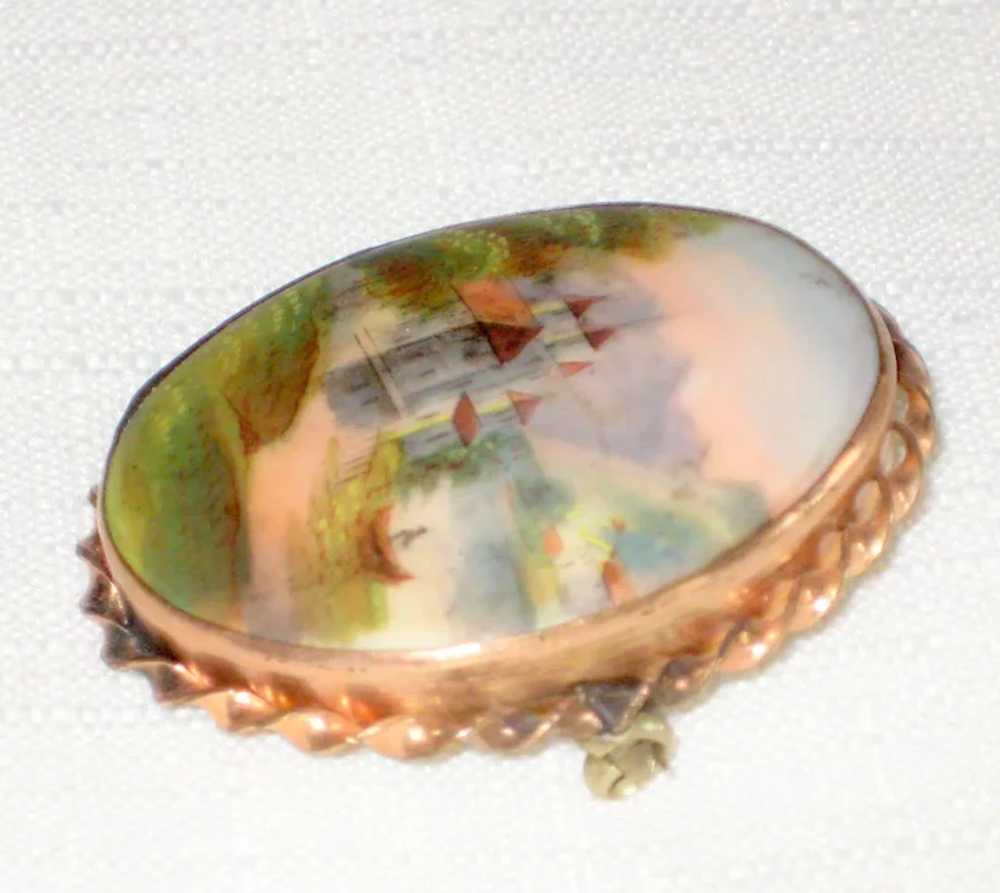 Victorian Hand Painted Porcelain Brooch with Chil… - image 6