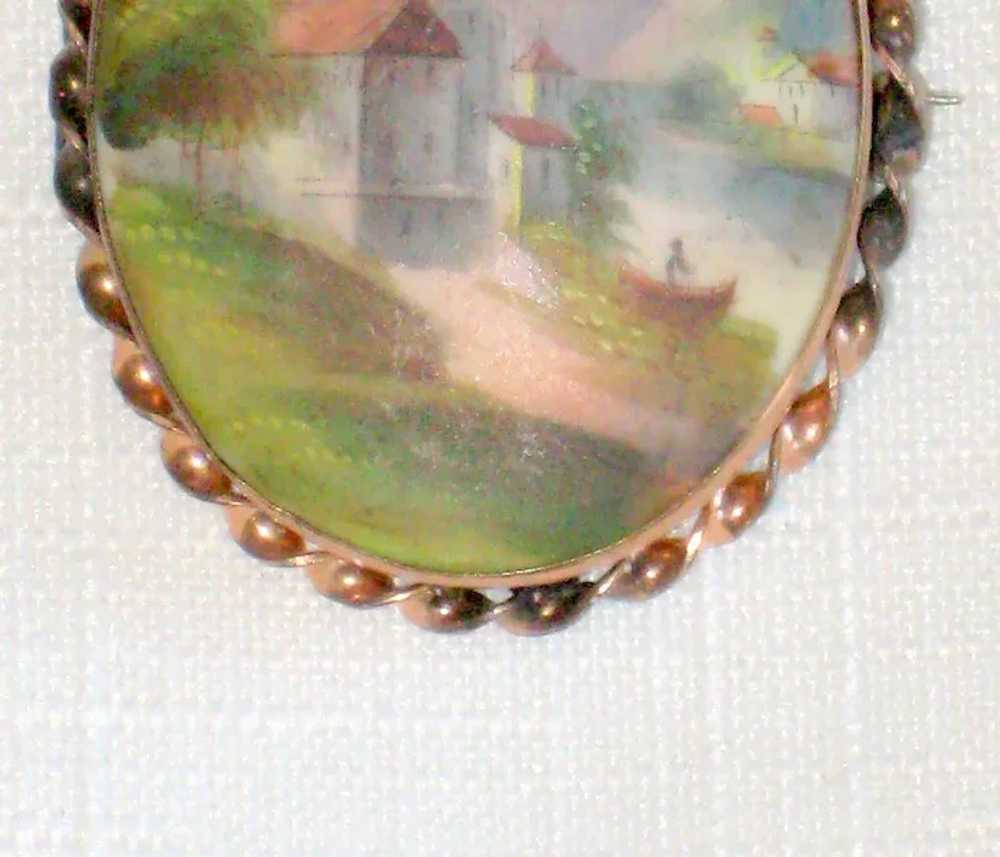 Victorian Hand Painted Porcelain Brooch with Chil… - image 9