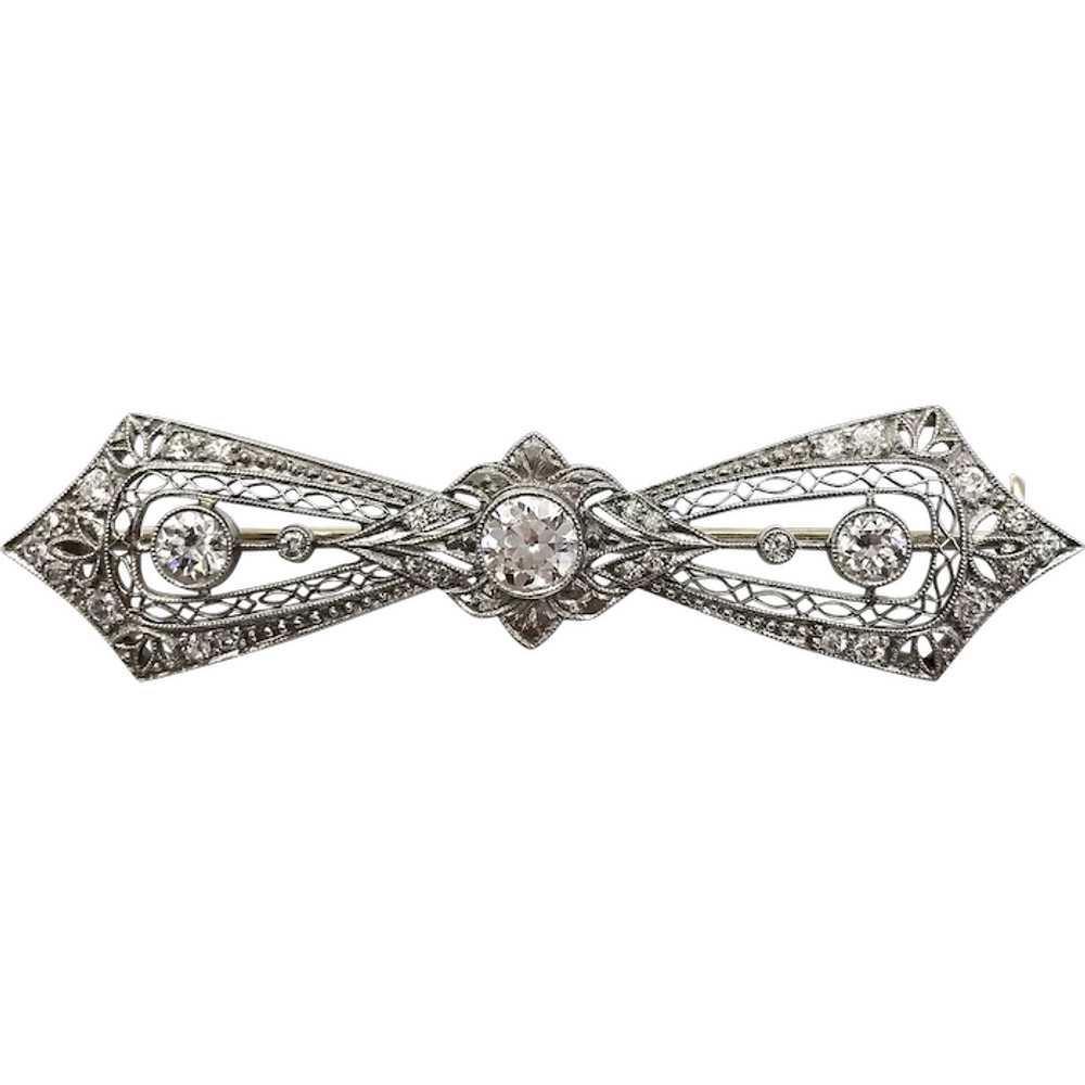 Art Deco Platinum and Diamond Bow Tie Pin - image 1