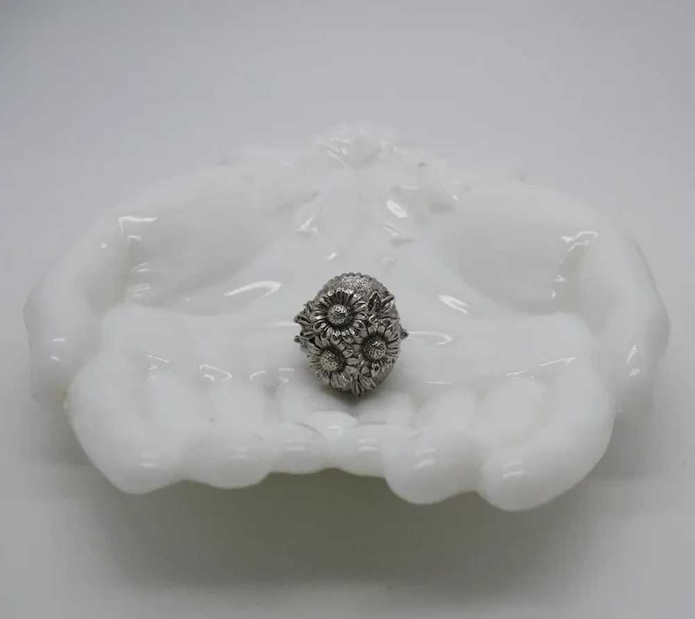 Unusual Vintage Silver Sunflower Poison Ring - image 2