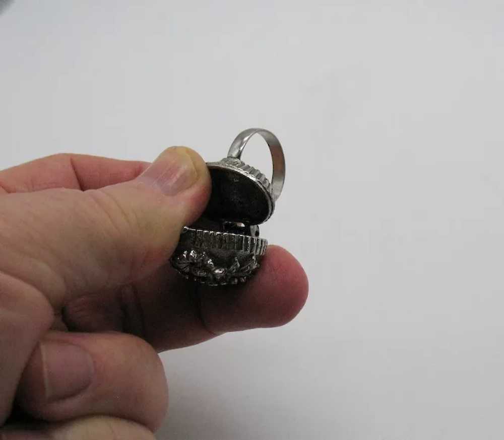 Unusual Vintage Silver Sunflower Poison Ring - image 4