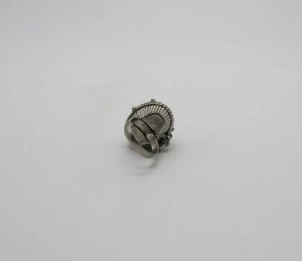 Unusual Vintage Silver Sunflower Poison Ring - image 5