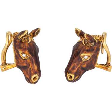 Vintage Horse Earrings Clip On 18 Karat Yellow Go… - image 1