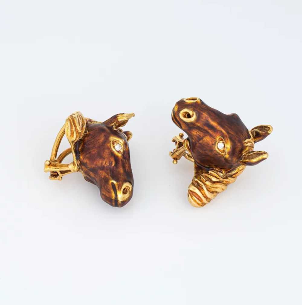 Vintage Horse Earrings Clip On 18 Karat Yellow Go… - image 2