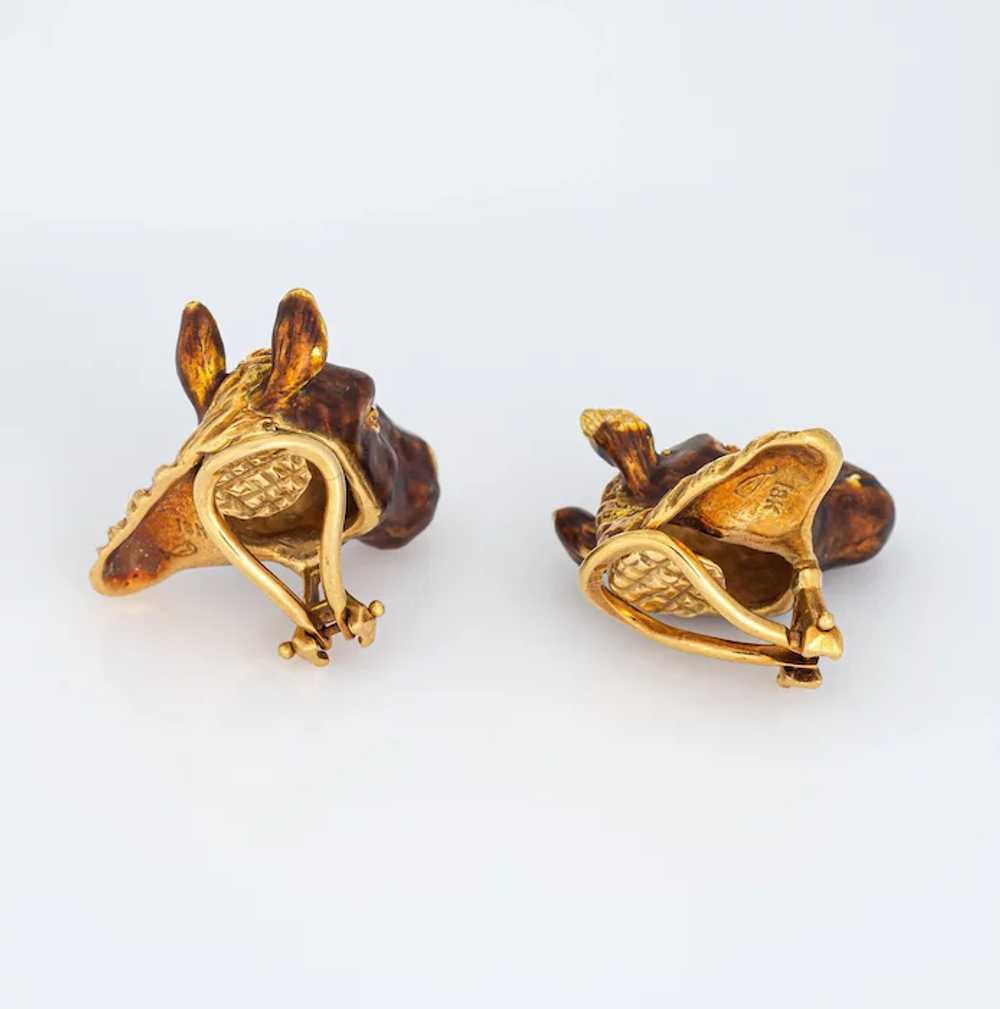 Vintage Horse Earrings Clip On 18 Karat Yellow Go… - image 3