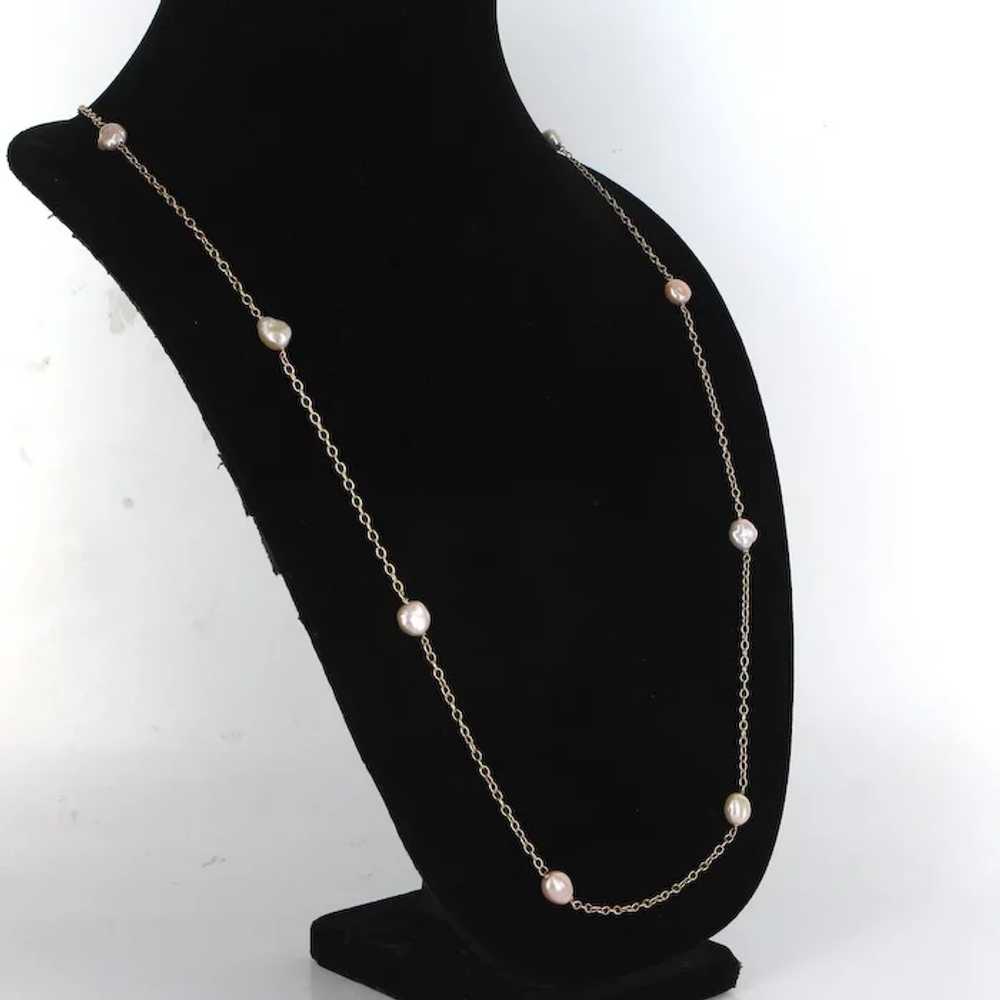 Cultured Baroque Pearl 35" Long Necklace 14 Karat… - image 2