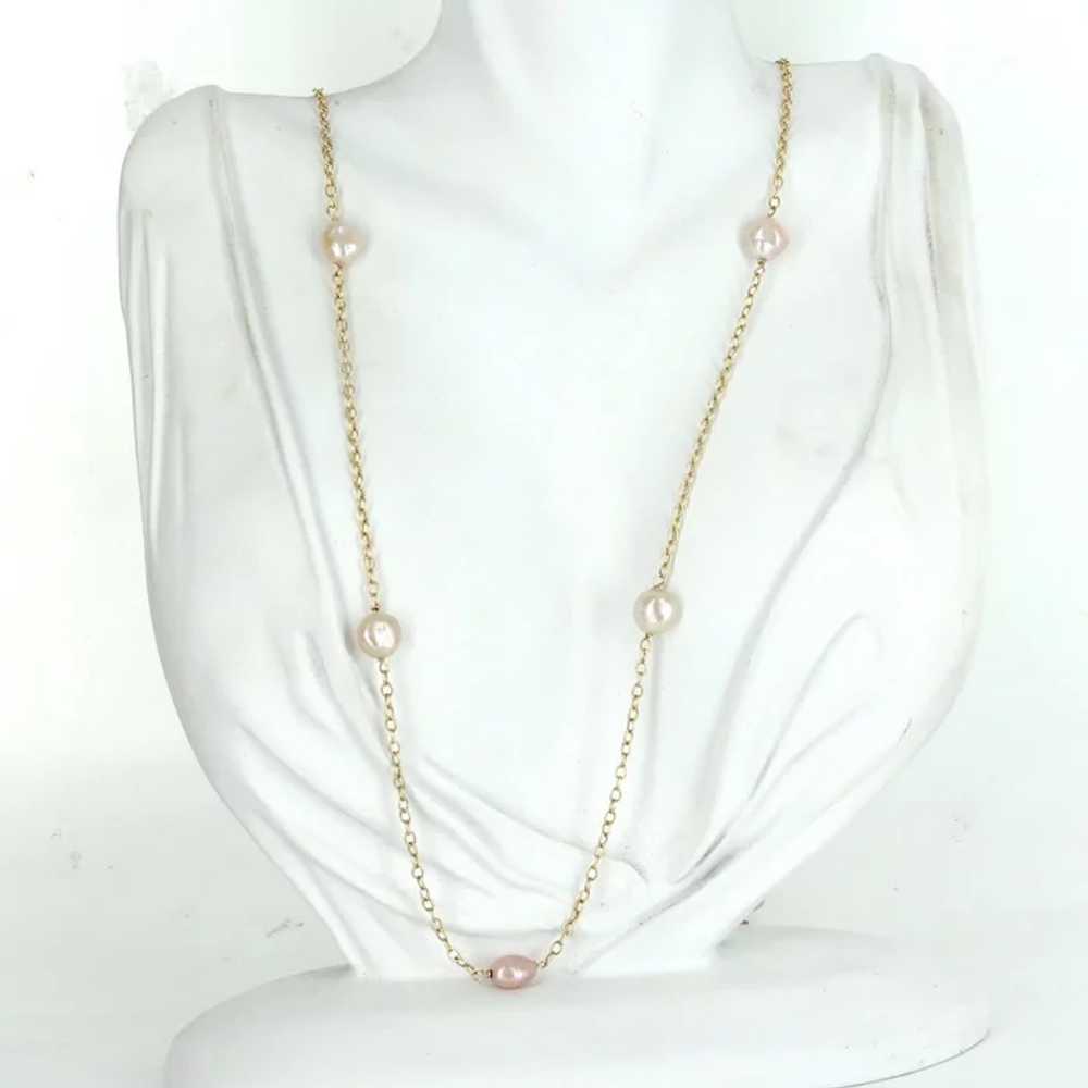 Cultured Baroque Pearl 35" Long Necklace 14 Karat… - image 4
