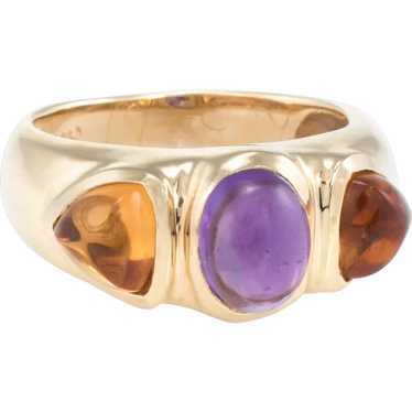 Sugarloaf Citrine Amethyst Band Ring Vintage 14 K… - image 1