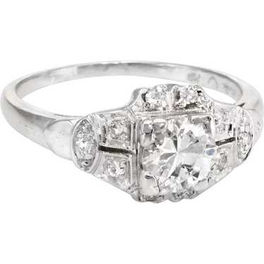 Antique Deco Diamond Engagement Ring Vintage Plat… - image 1