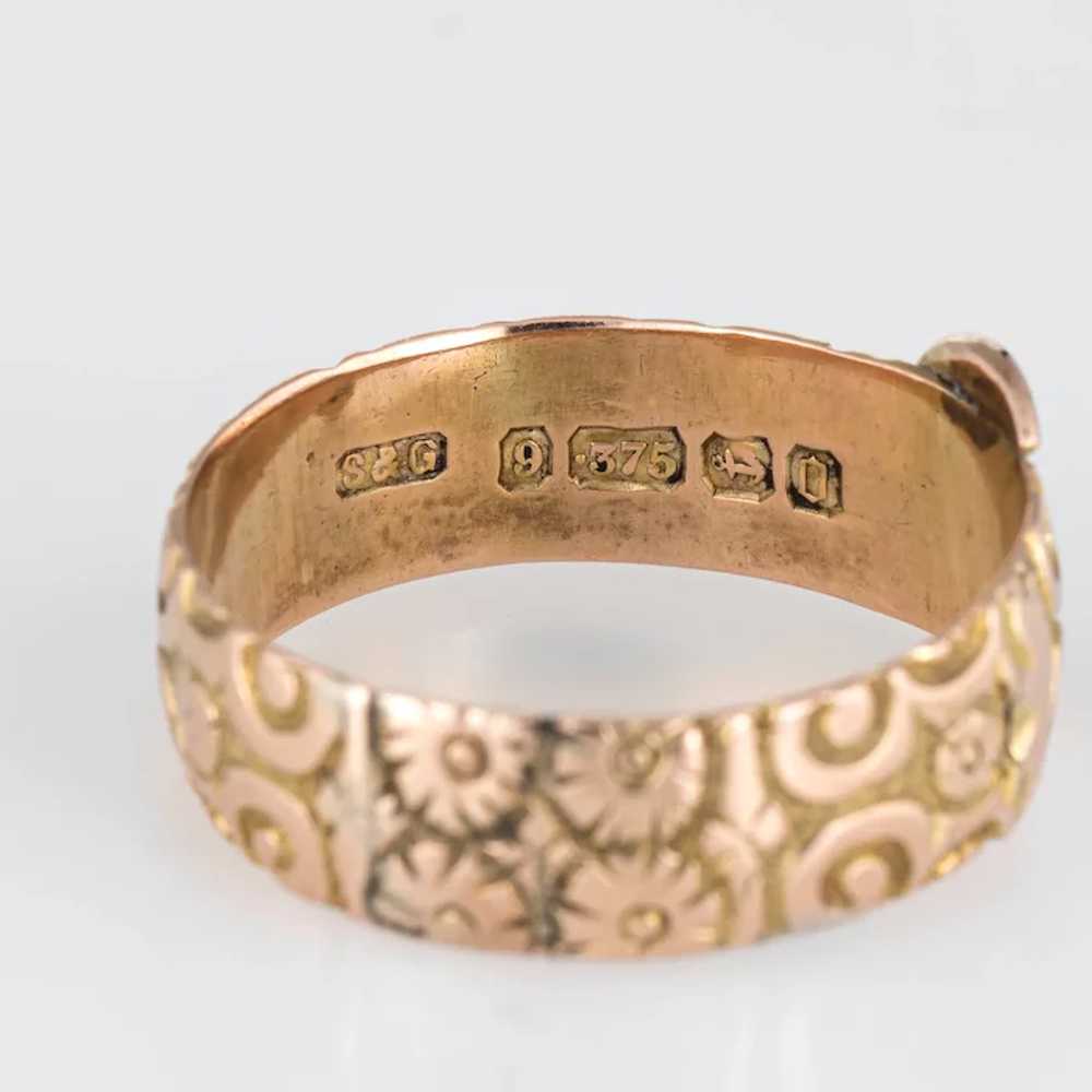 Antique Edwardian Buckle Ring Sz 10 Chased 9 Kara… - image 7