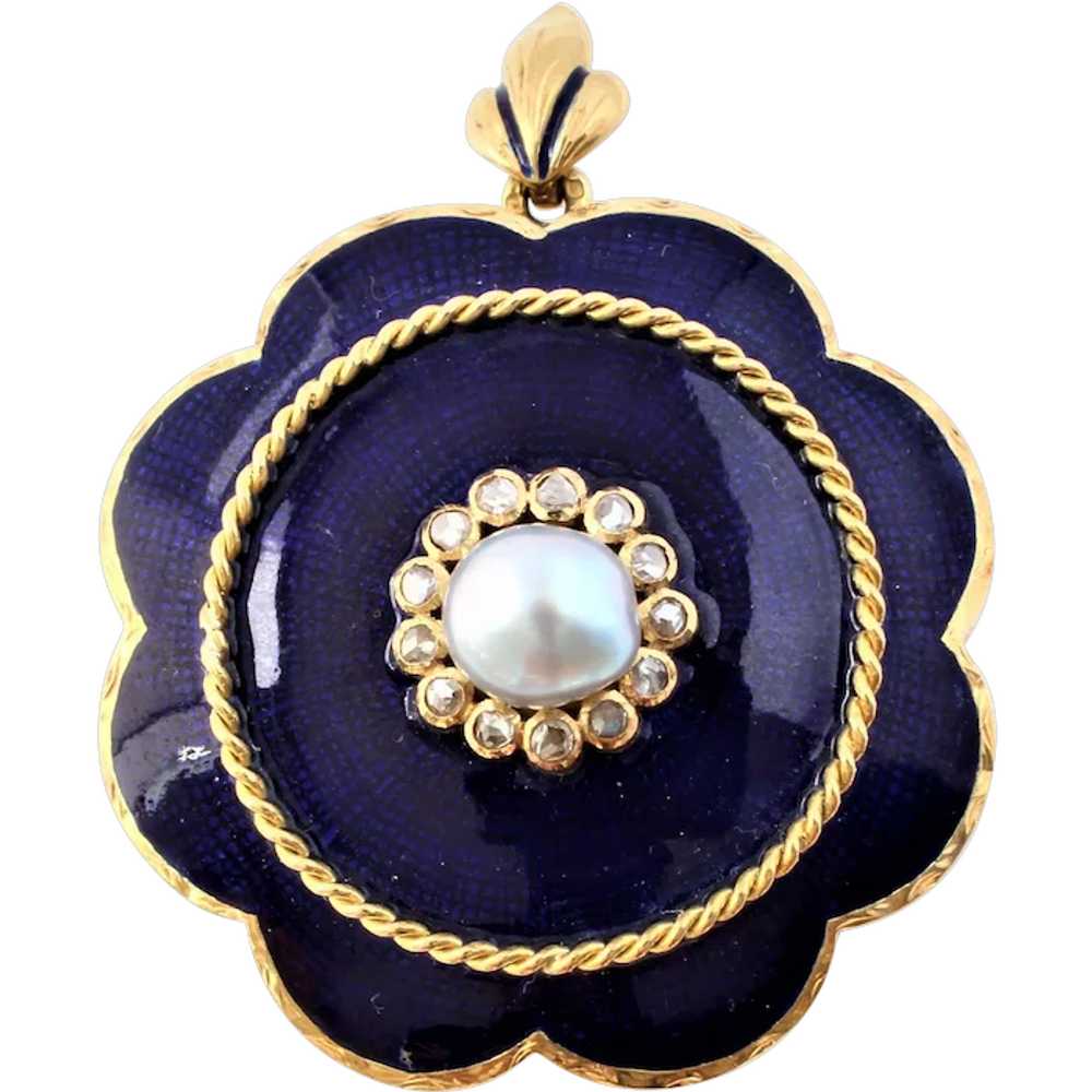 Vintage 19K 18K Gold Diamond Pearl Enamel Locket … - image 1
