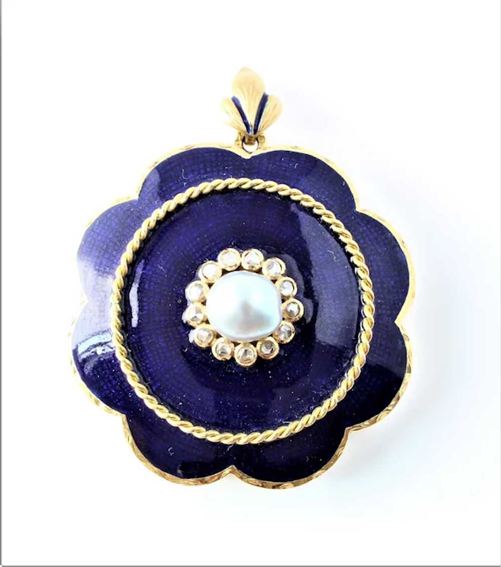 Vintage 19K 18K Gold Diamond Pearl Enamel Locket … - image 2