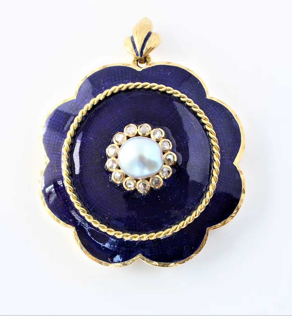 Vintage 19K 18K Gold Diamond Pearl Enamel Locket … - image 3