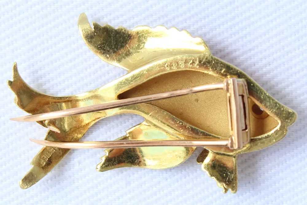 Cartier 18k Gold Diamond Enamel Fish Brooch - image 3