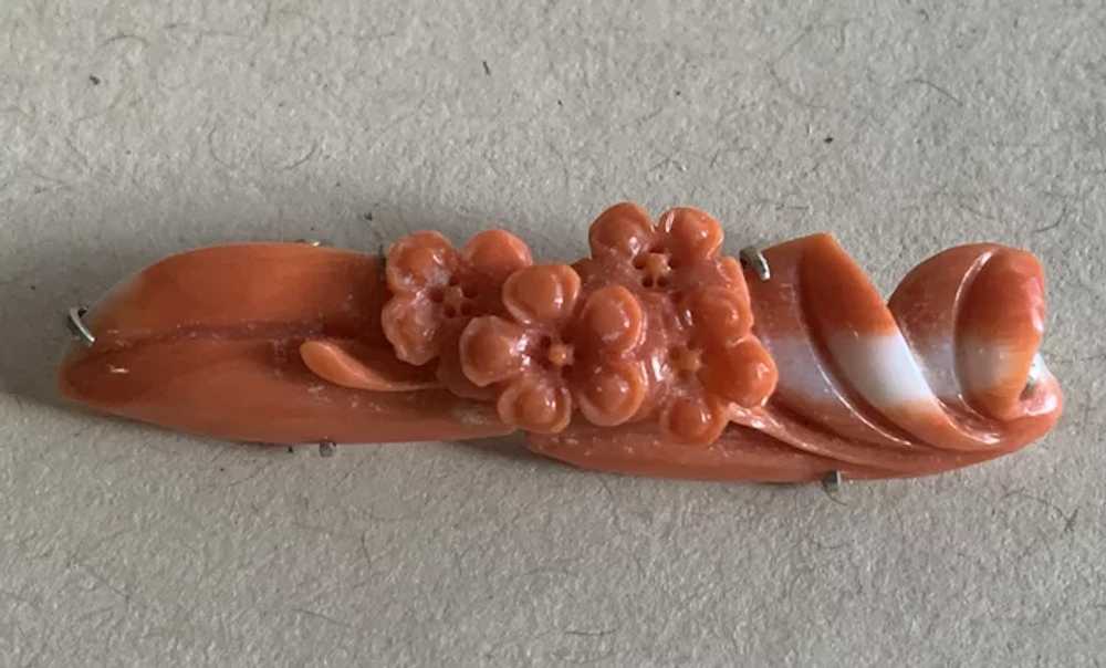 Petite Carved Coral Floral Brooch - image 3