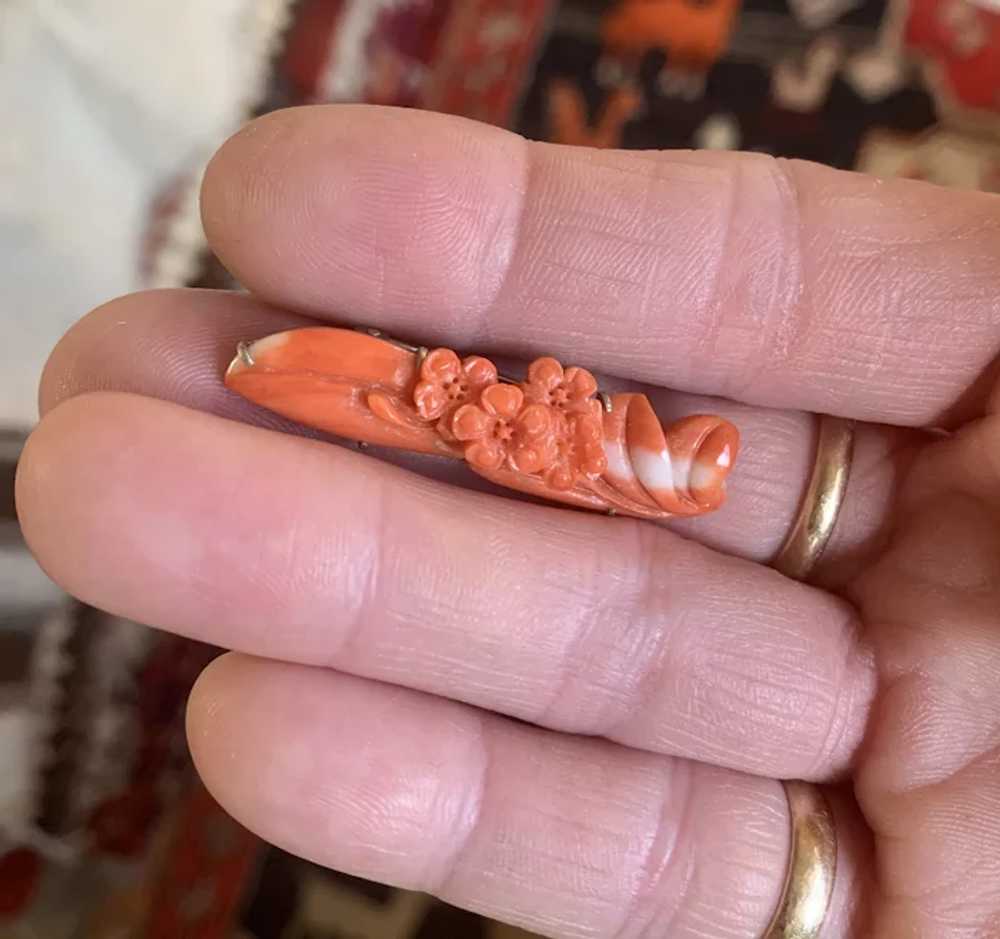 Petite Carved Coral Floral Brooch - image 4