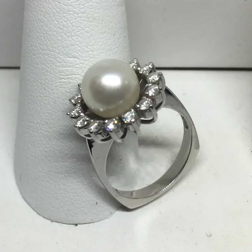 18k White Gold Pearl and Diamond Halo Ring - image 10